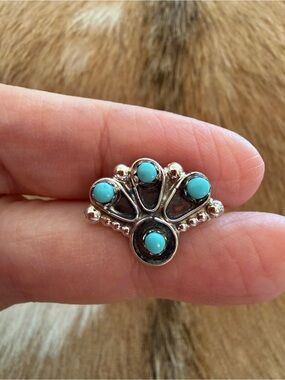 ❤️ Navajo Kingman Turquoise Sterling 4 Stone Sz 7 Fan Shape Native American Ring